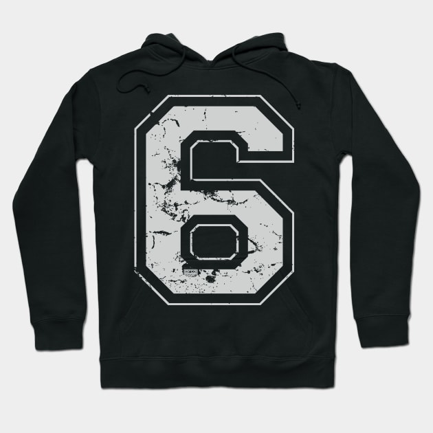 Number 6 Six Gray Jersey Sports Athletic Player Hoodie by porcodiseno